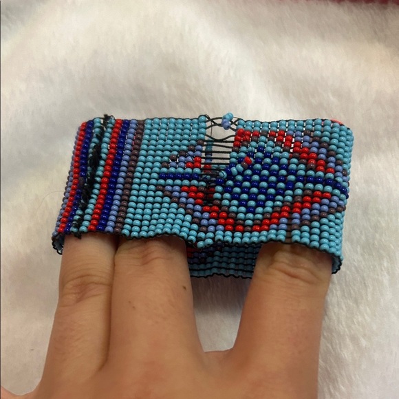 Handcrafted Blue Beaded cuff aztec Bracelet - Picture 4 of 5